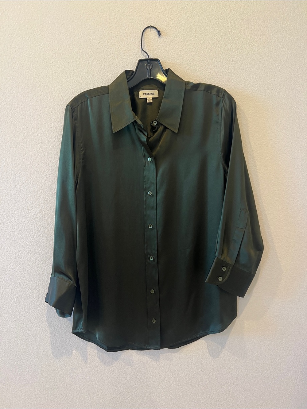 L'AGENCE Green Long Sleeve Blouse 100% Silk